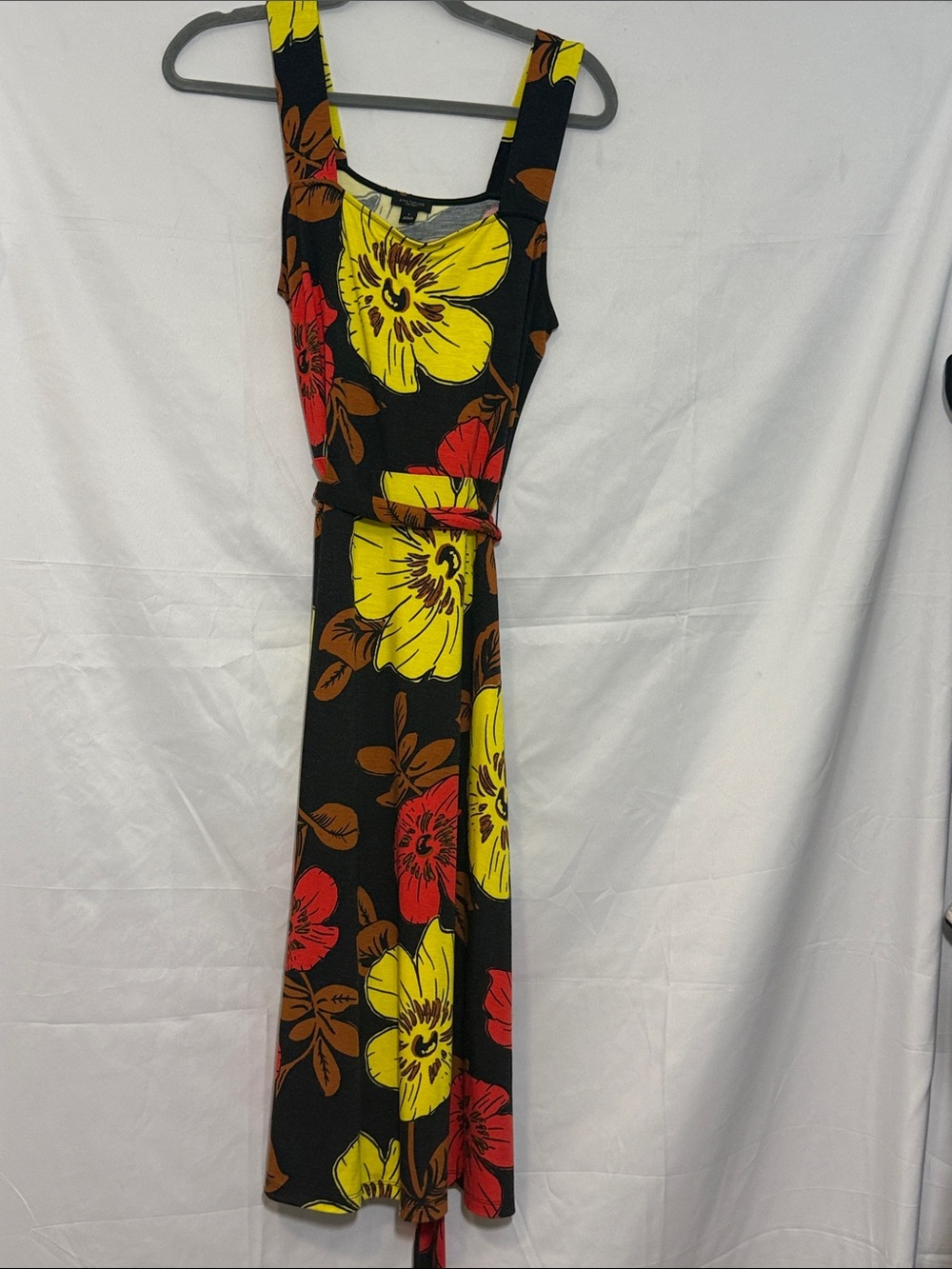 Ann Taylor Factory Black Maxi Dress with Yellow and Red Floral Print